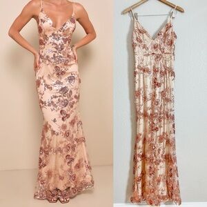 NWOT Shine Language Rose Gold Sequin Mermaid Maxi Dress